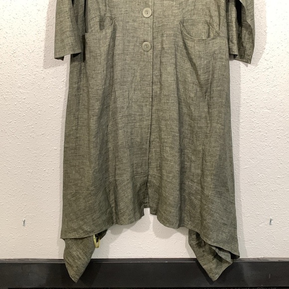 Transparente Black Label Black/Green 100% Linen Lagenlook A-Line Button Duster - Picture 3 of 15